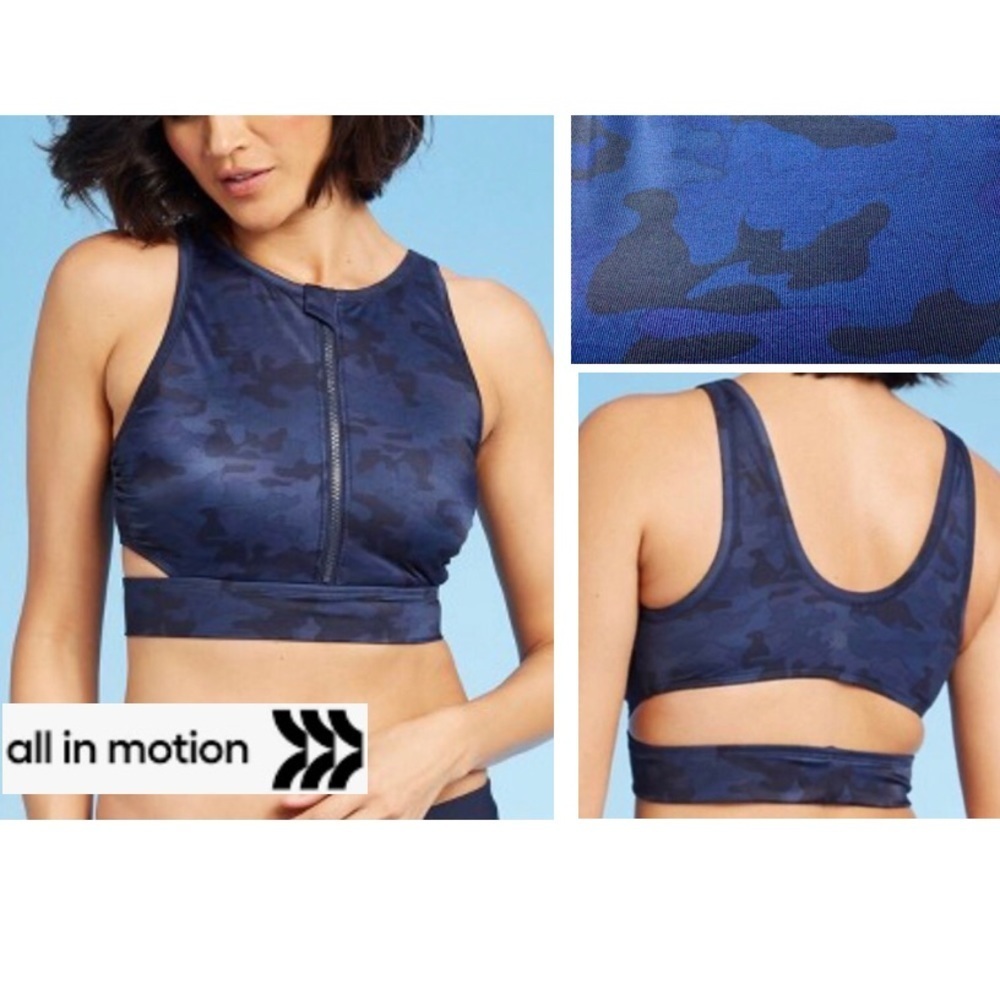 All in Motion Blue Camo Zip Sports Bra